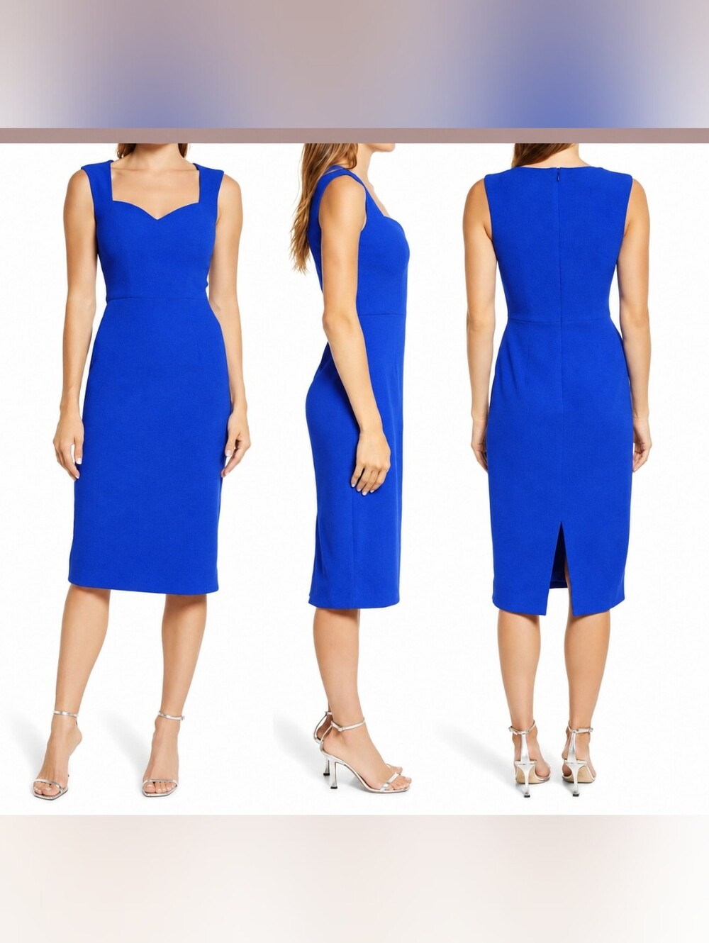 NWT Dress The Population Nicole Sweetheart Midi Sheath Dress   Cobalt Blue Small
